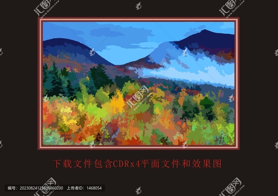 矢量山峰植物花草风景画