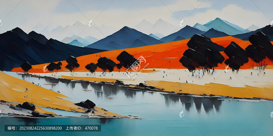 手绘抽象山水风景油画