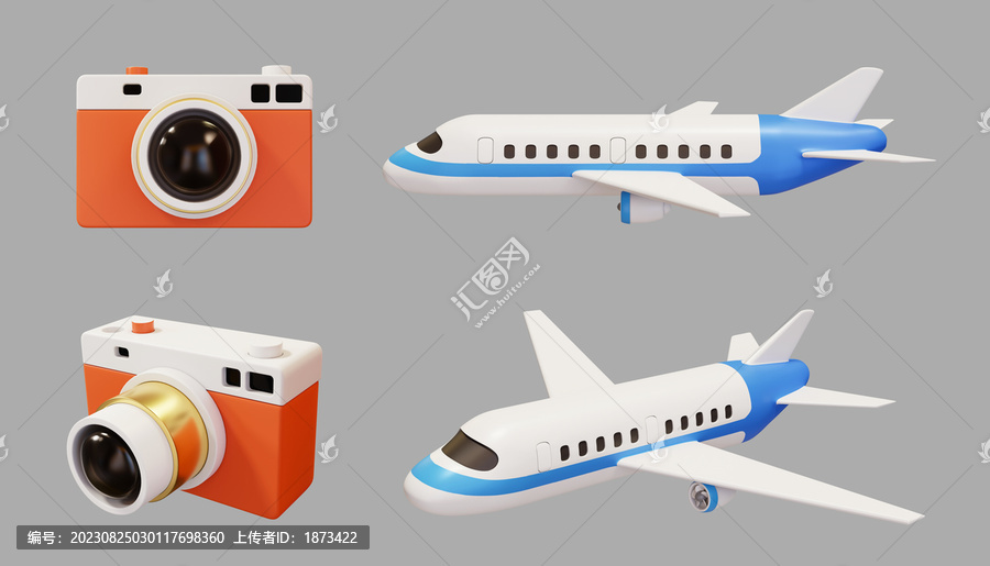精致多角度相机与飞机模型素材集合