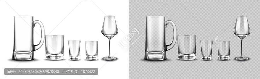 各种形状的酒杯,清透玻璃材质