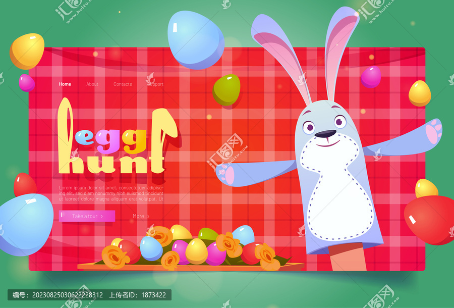 卡通可爱兔子手偶复活节捡彩蛋网页横幅