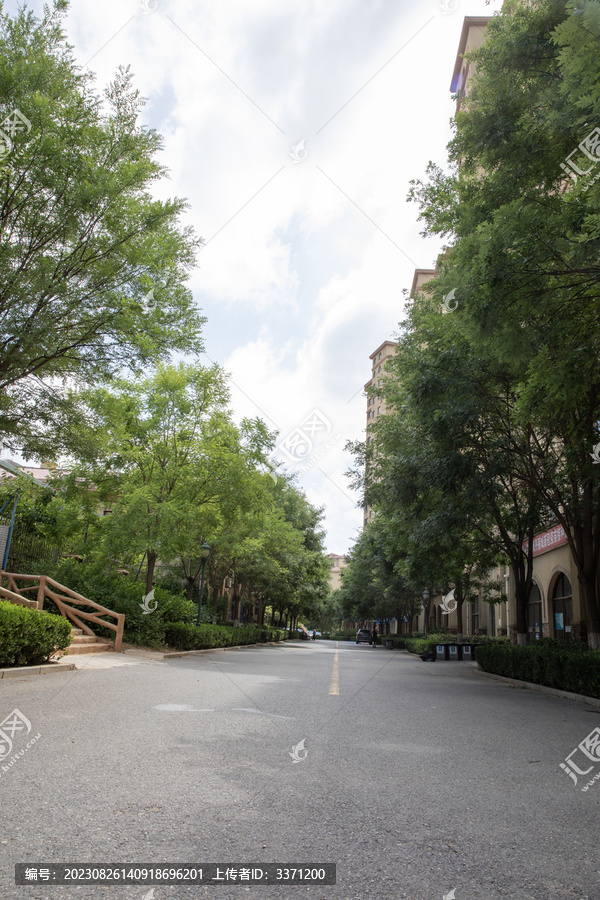 蓝天白云楼房城市道路小区道路