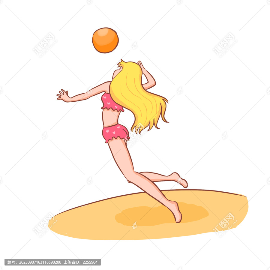 手绘卡通户外运动沙滩排球