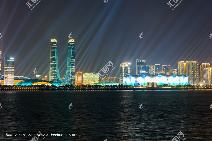 杭州钱江新城灯光秀夜景