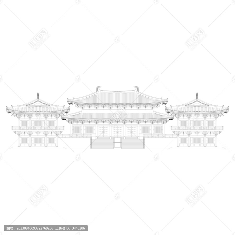 仿唐古建正立面线稿图