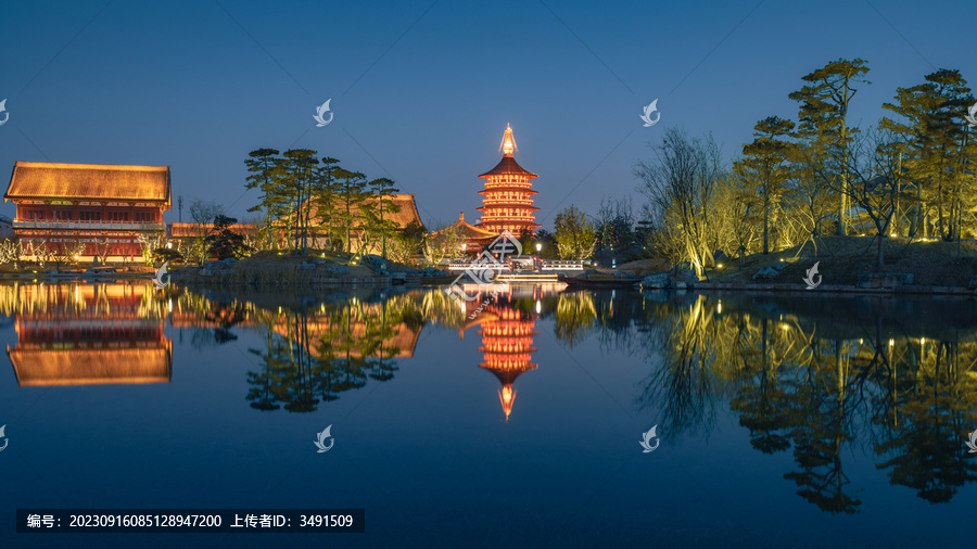 隋唐洛阳城九洲池夜景