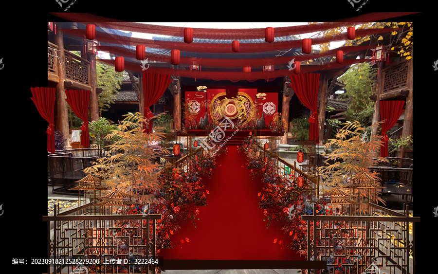 红色中式庭院婚礼