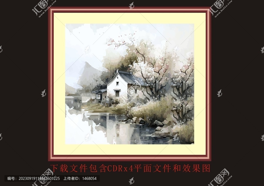 乡村艺术水墨画矢量客厅挂画