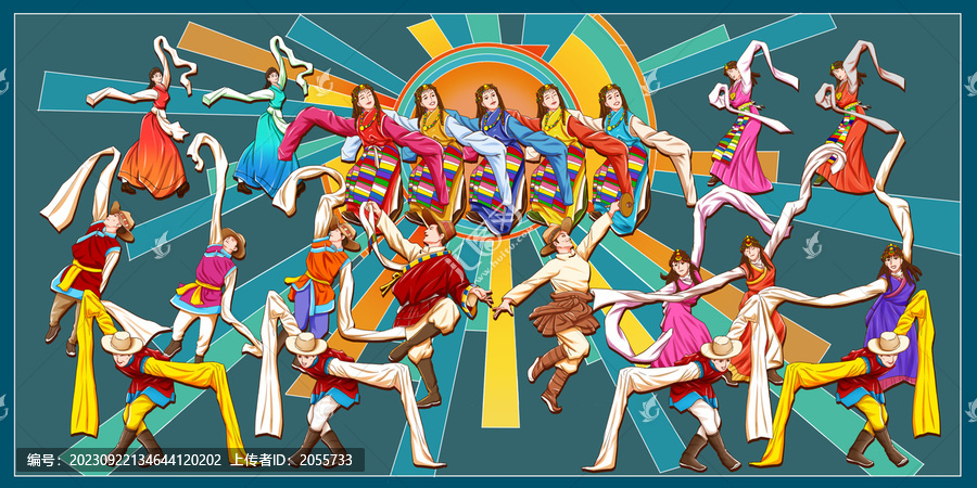 藏族人物跳舞插画