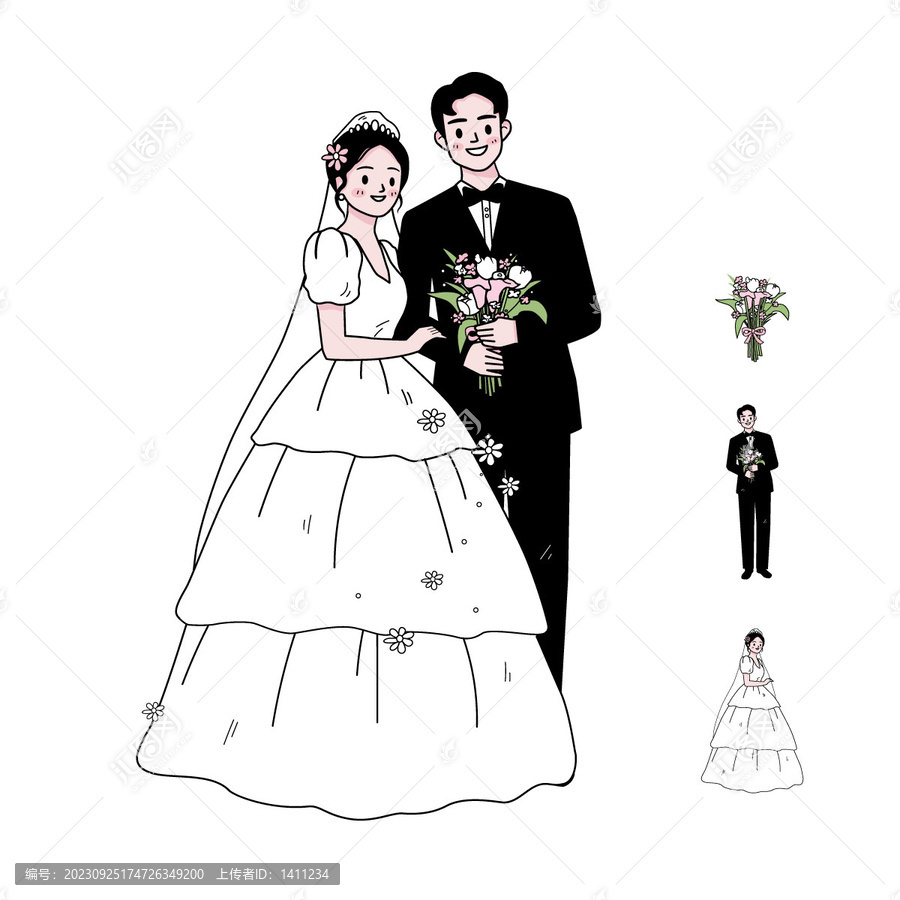 手绘结婚卡通插画