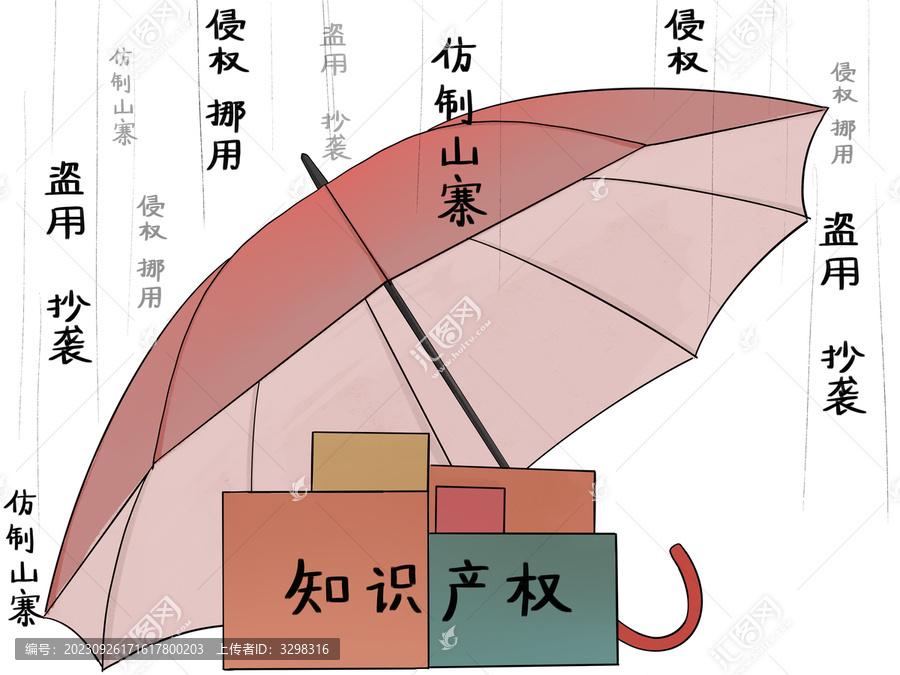 知识产权保护伞漫画红色元素