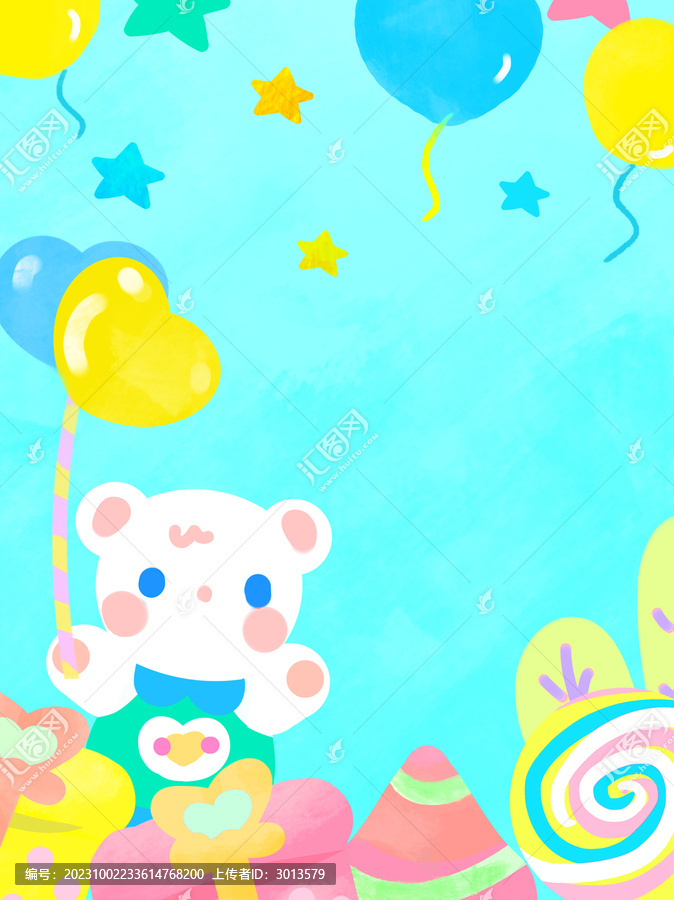 卡通背景六一生日小熊气球素材