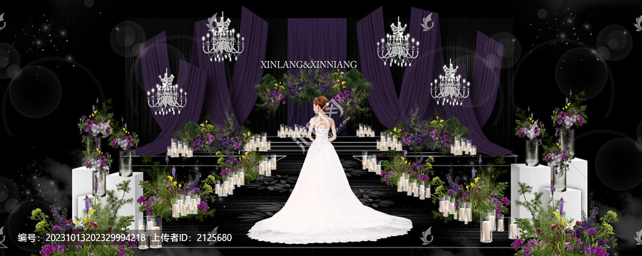 紫色布幔婚礼效果图