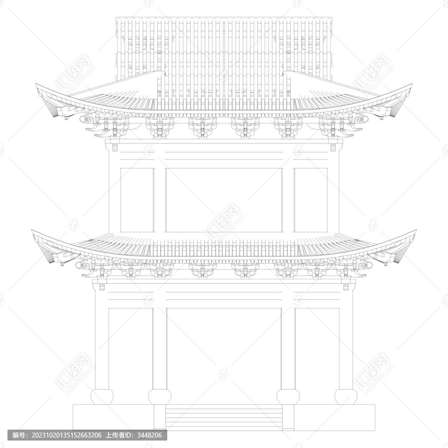 阁楼木结构正立面线稿