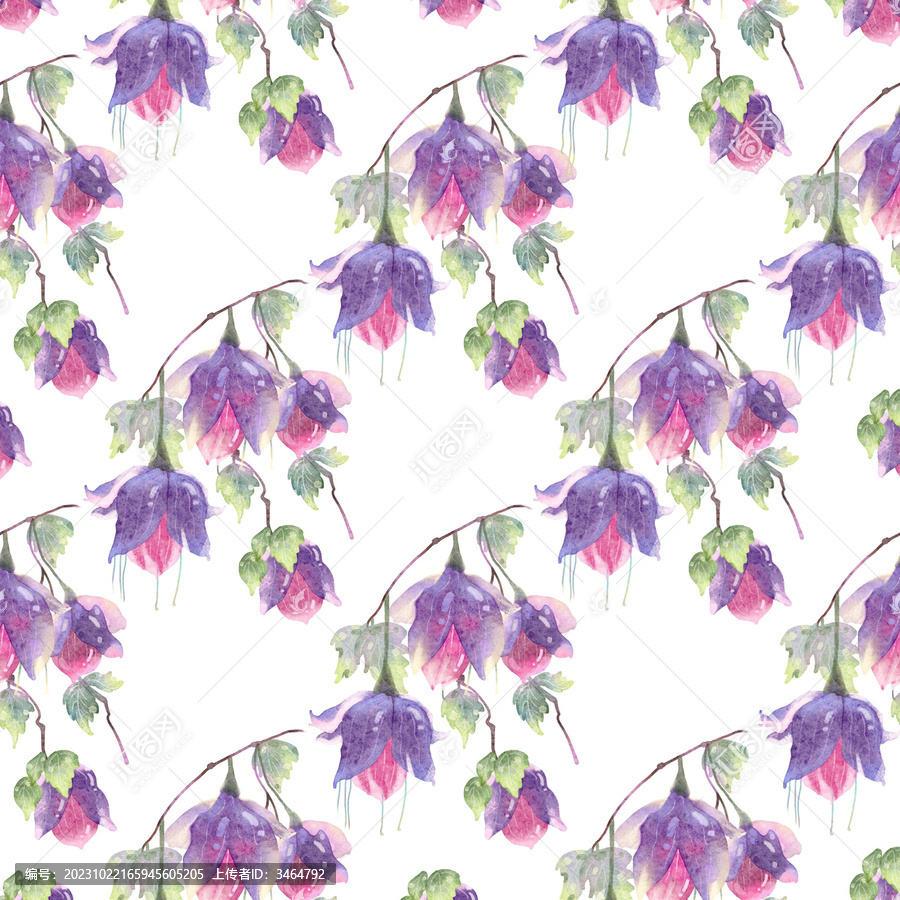 紫色系水彩花卉印花设计