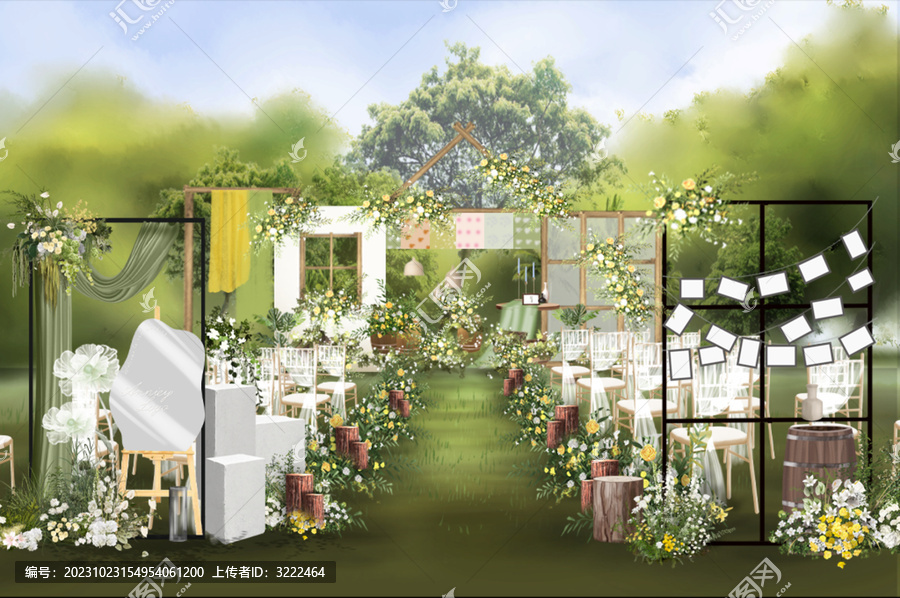 白绿系户外草坪婚礼效果图