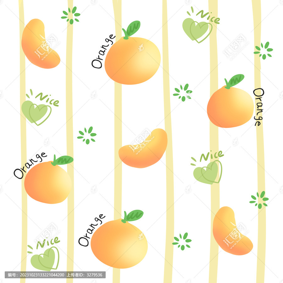 手绘橘子水果小清新印花图案