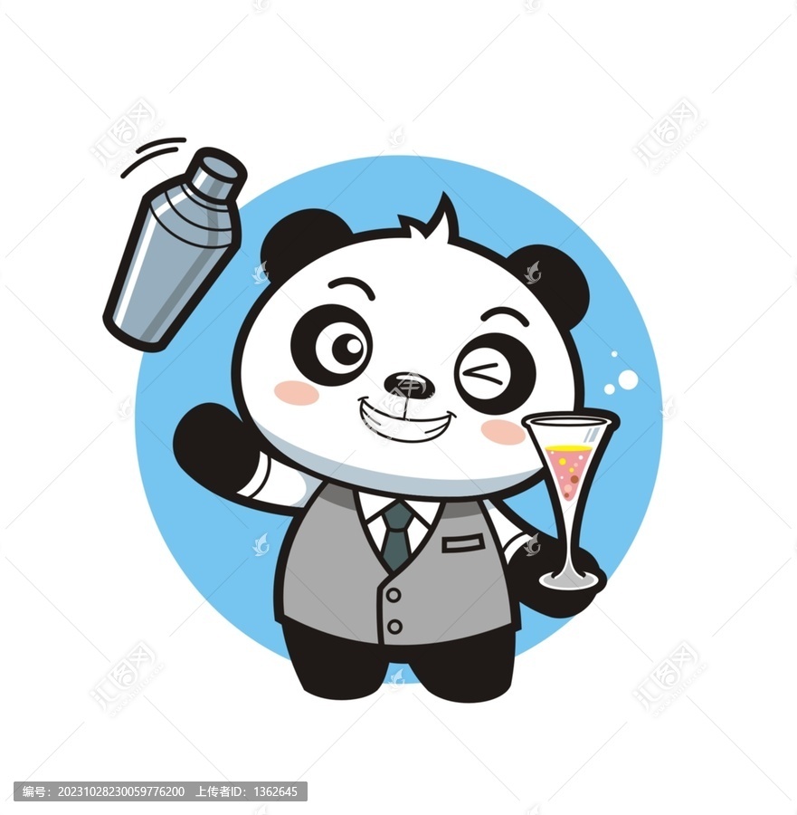 卡通可爱熊猫调酒师