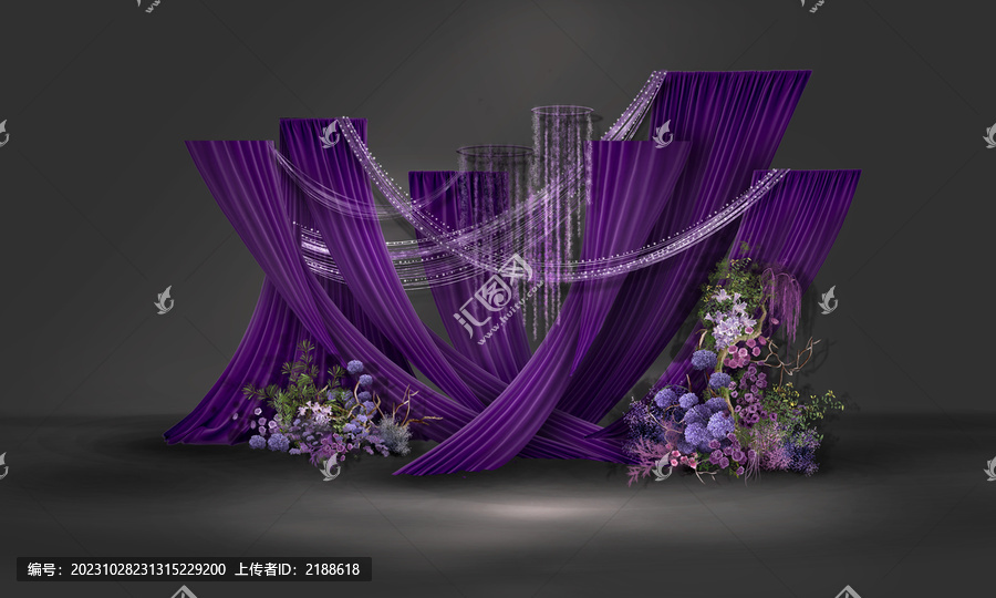 紫色布幔装置婚礼背景
