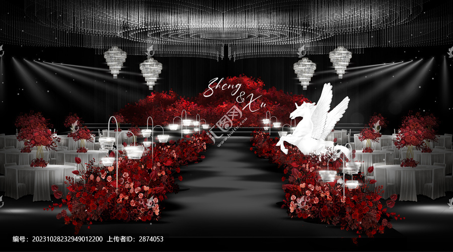 复古红色玫瑰花墙背景婚礼