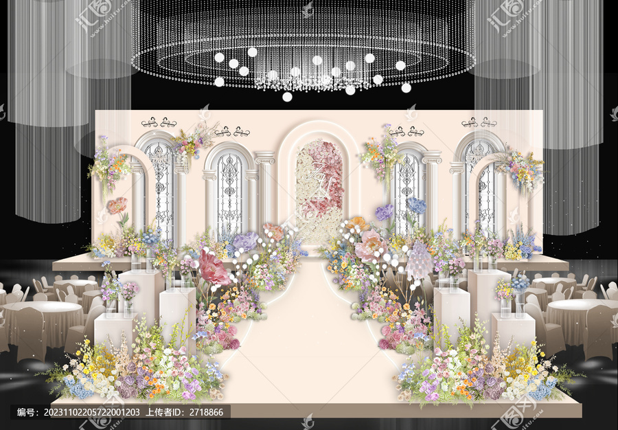 香槟法式花园婚礼舞台效果图