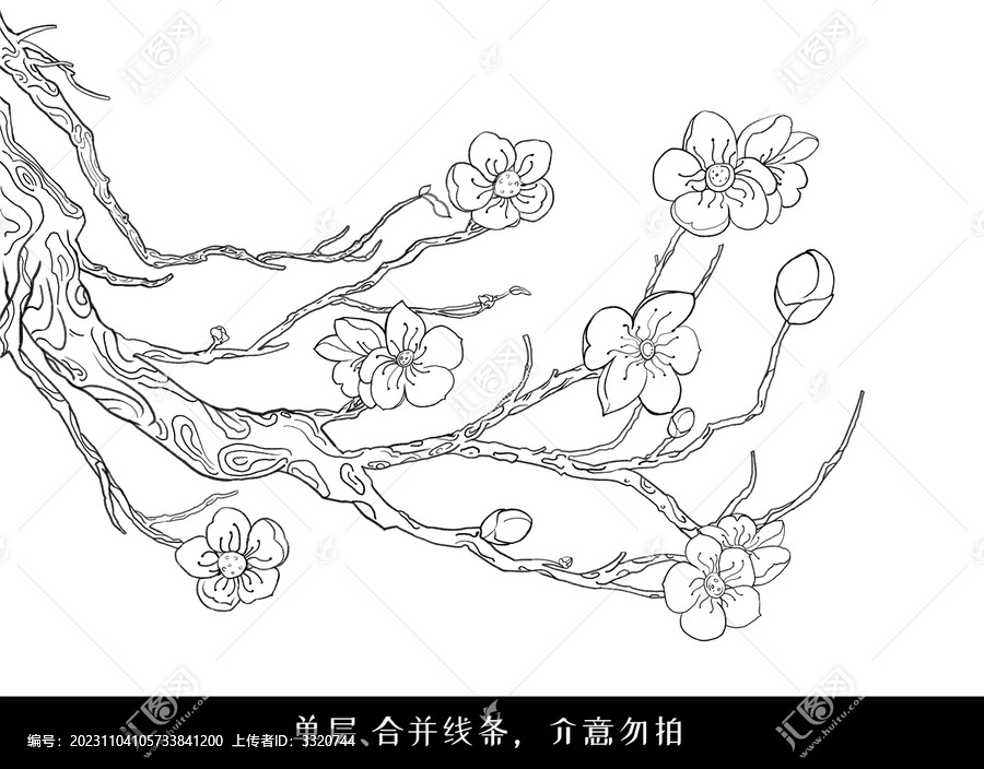 梅花线稿国风手绘插画