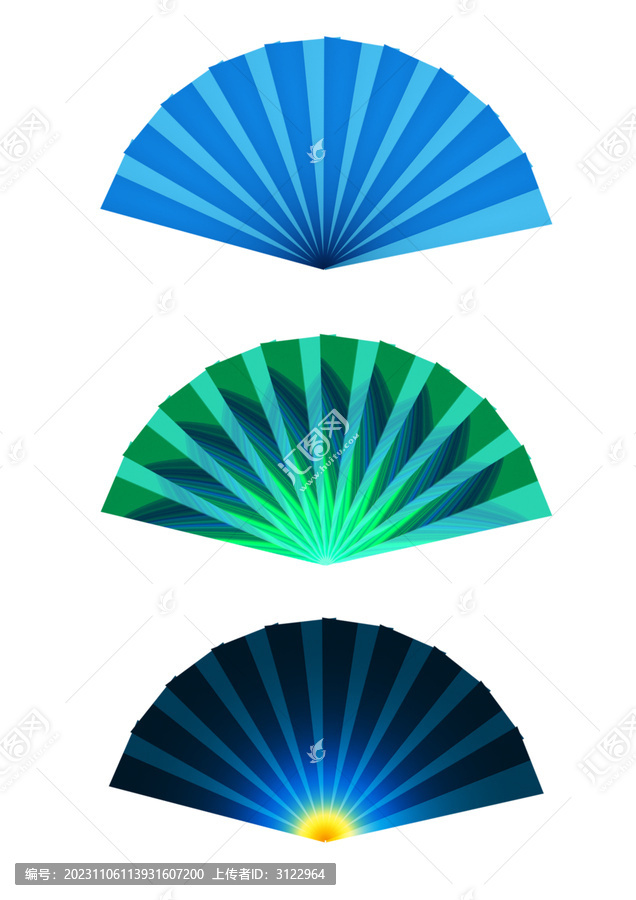 国风国潮风蓝色折叠扇素材图案