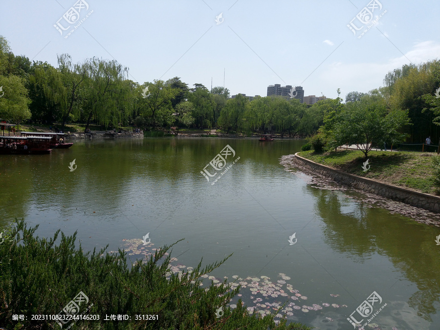 公园风景池溏小船