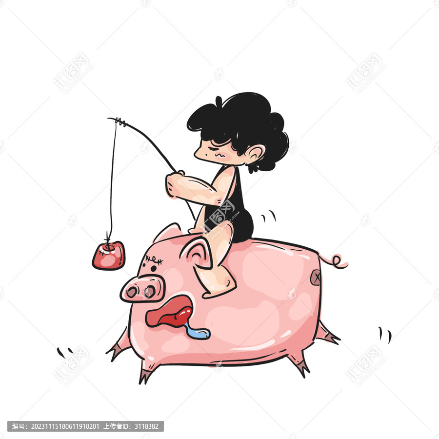 卡通儿童插画猪猪女孩吃苹果