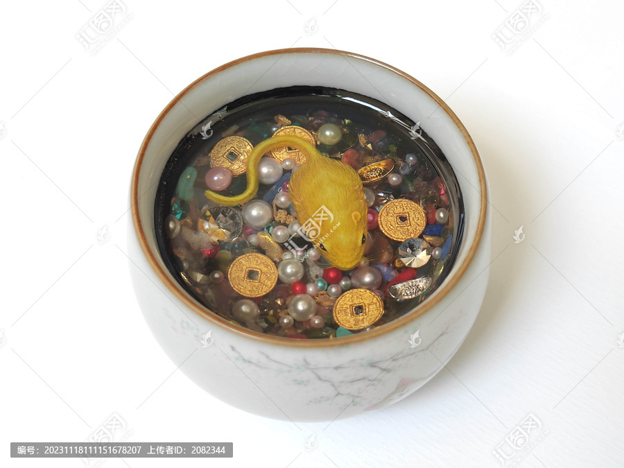 陶瓷茶杯聚宝盆金毛鼠