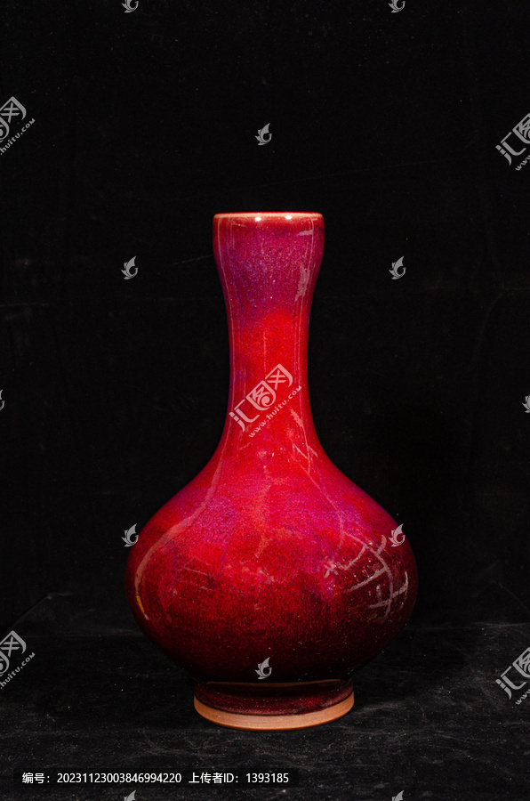 禹州神垕钧瓷钧红釉鹅颈瓶