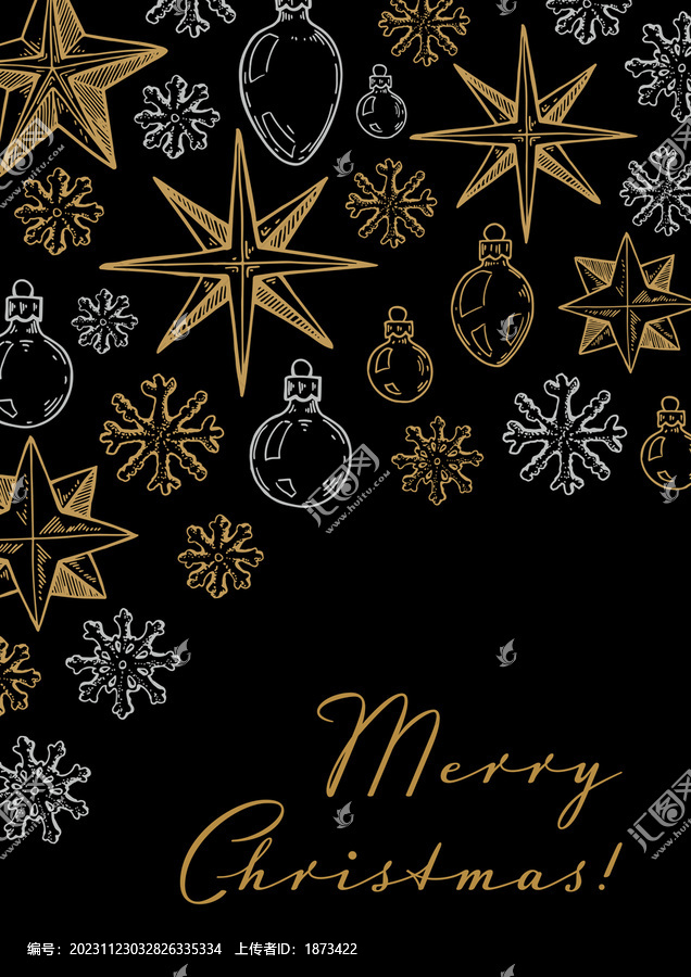 黑背景手绘金银圣诞节装饰海报