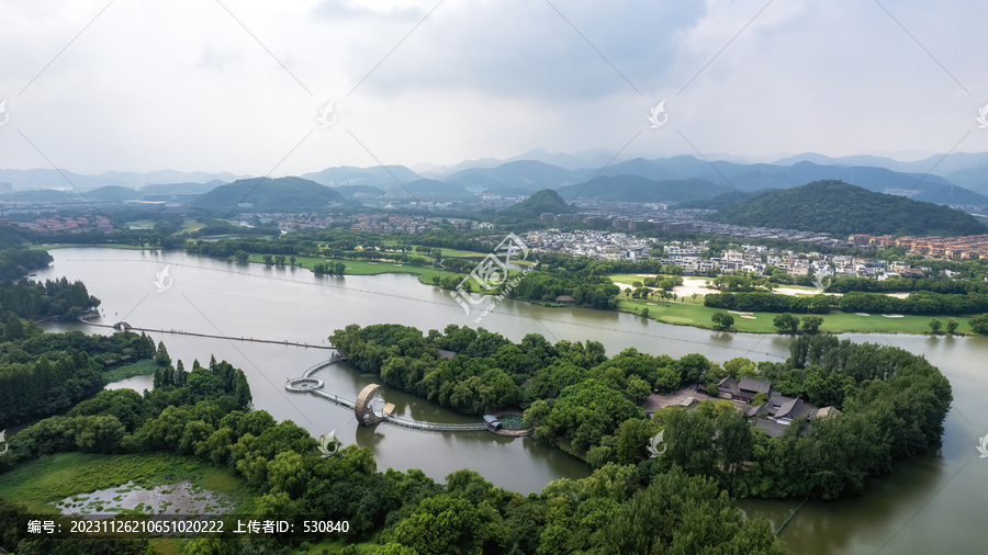 航拍绍兴柯桥园林风景