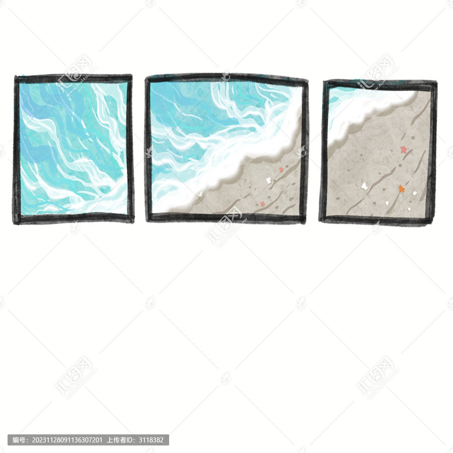 水彩海滩照片相框装饰