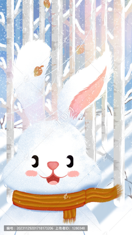 雪景一角系列插画穿过桦树林