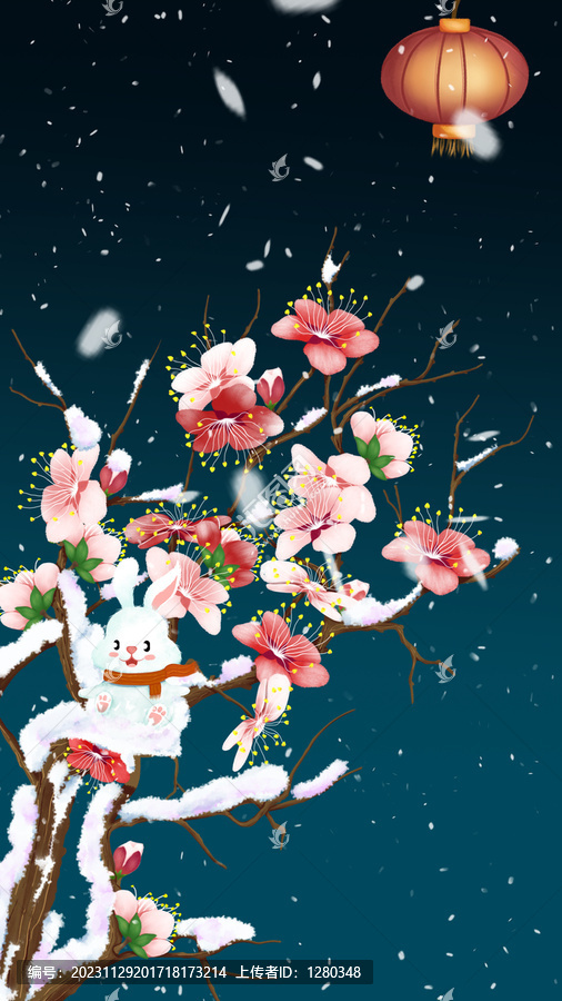 雪景一角系列插画淘气的小兔