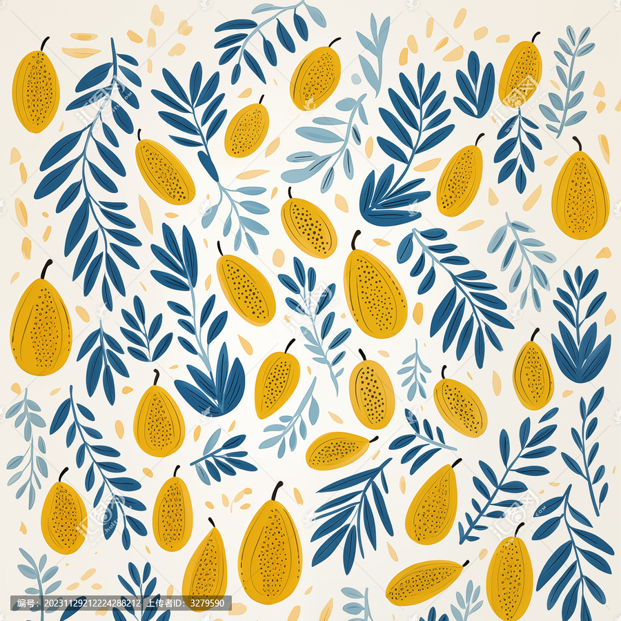 黄色芒果四方格连续布艺设计图案