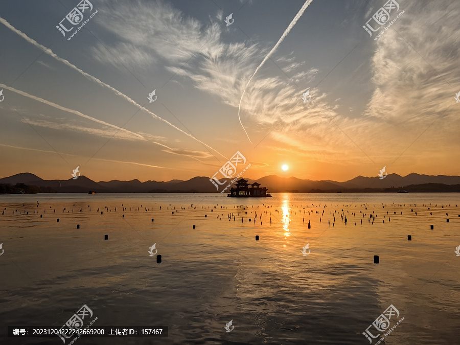 杭州西湖美景晚霞夕照