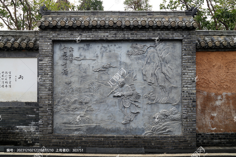 负薪奋读砖雕枫香湖公园立体浮雕