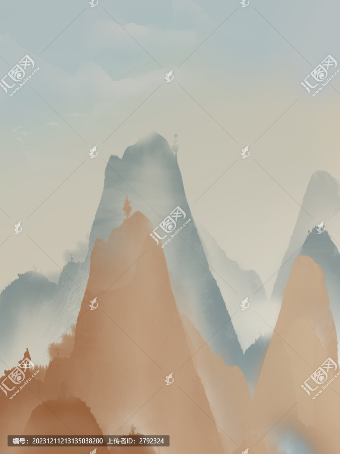 中国风水墨复古山水画
