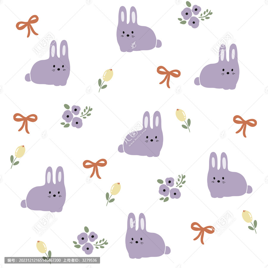 紫色卡通兔子小清新印花图案