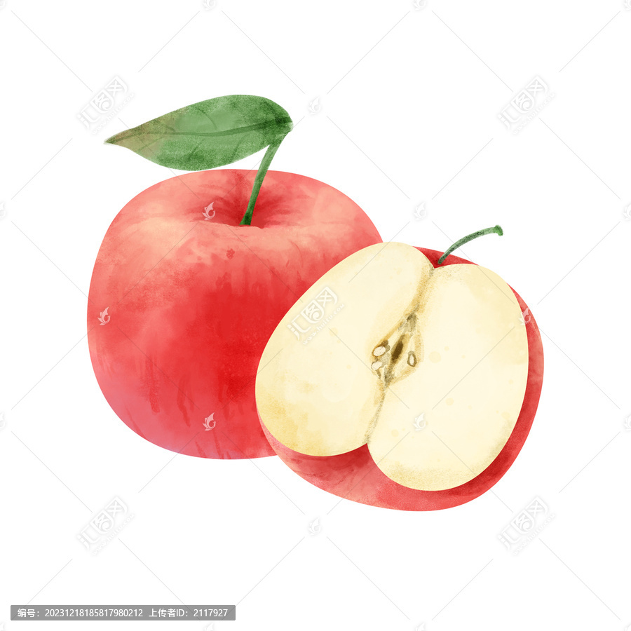 苹果水彩风手绘水果