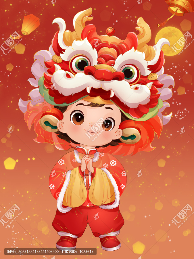 春节拜年龙头喜庆祝福女孩