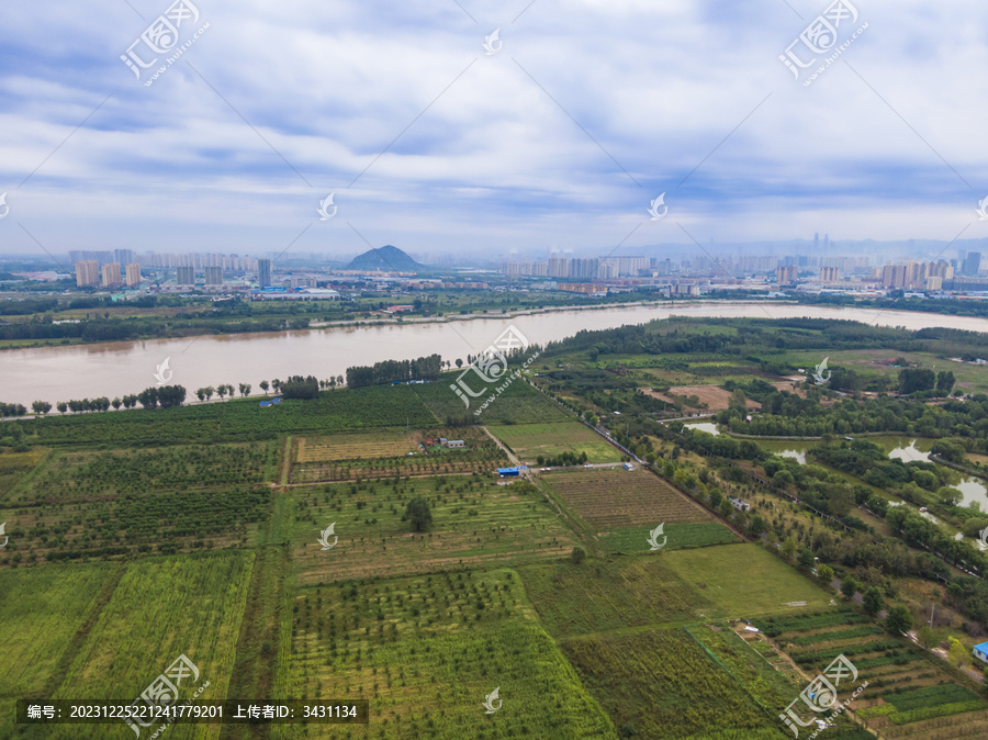 山东济南黄河岸边航拍