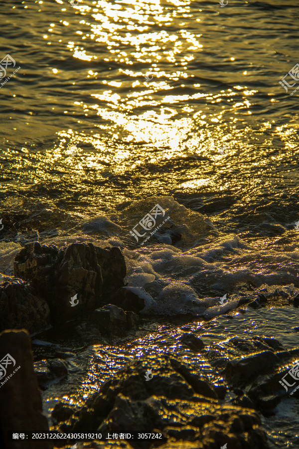 夕阳下的金色海面