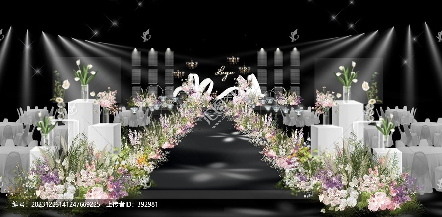 白绿粉色婚礼宴会厅效果图