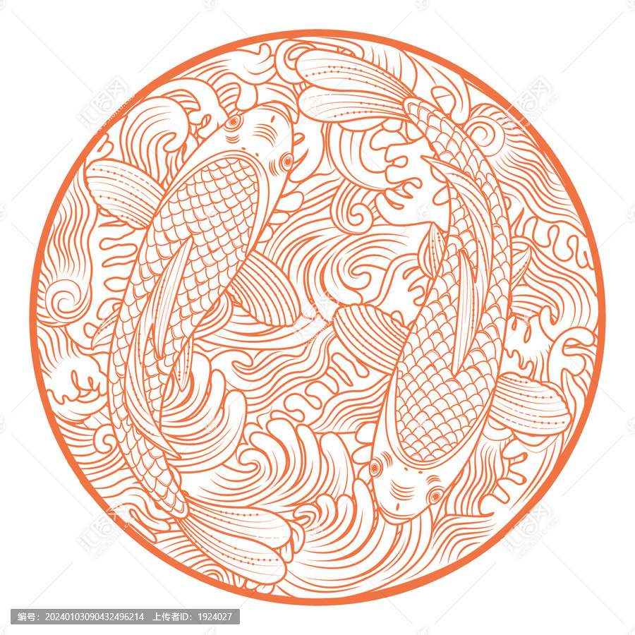 中式纹样鱼水之欢吉祥图案