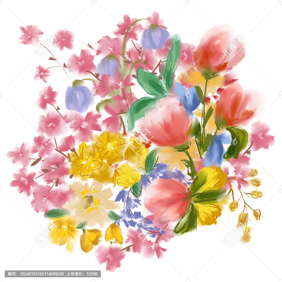 手绘水彩花卉背景印花图案