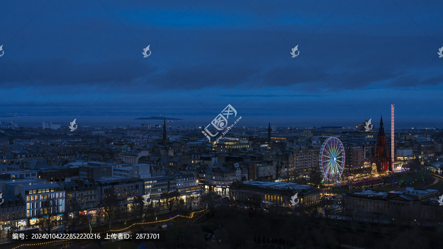 英国爱丁堡冬季城市夜景