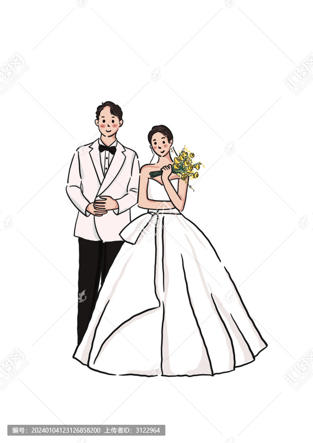 白色婚礼夫妇手绘免扣素材